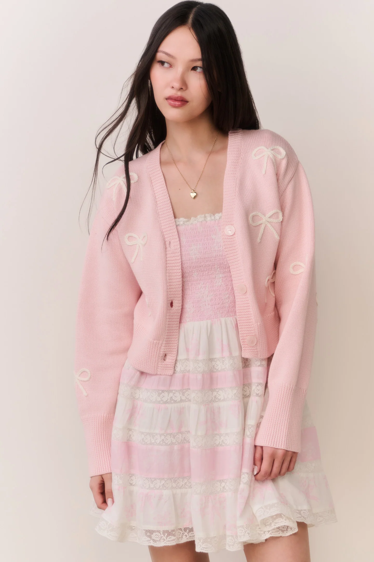 Francette Cotton Bow Embroidered Cardigan