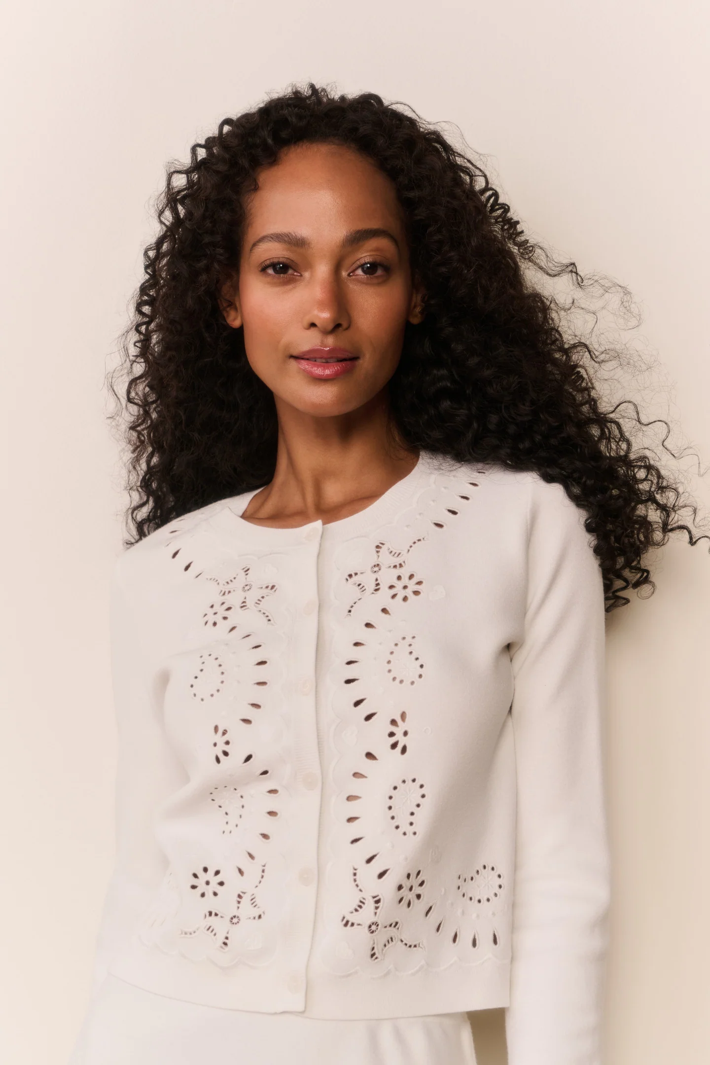Leda Bandana Eyelet Knit Cardigan