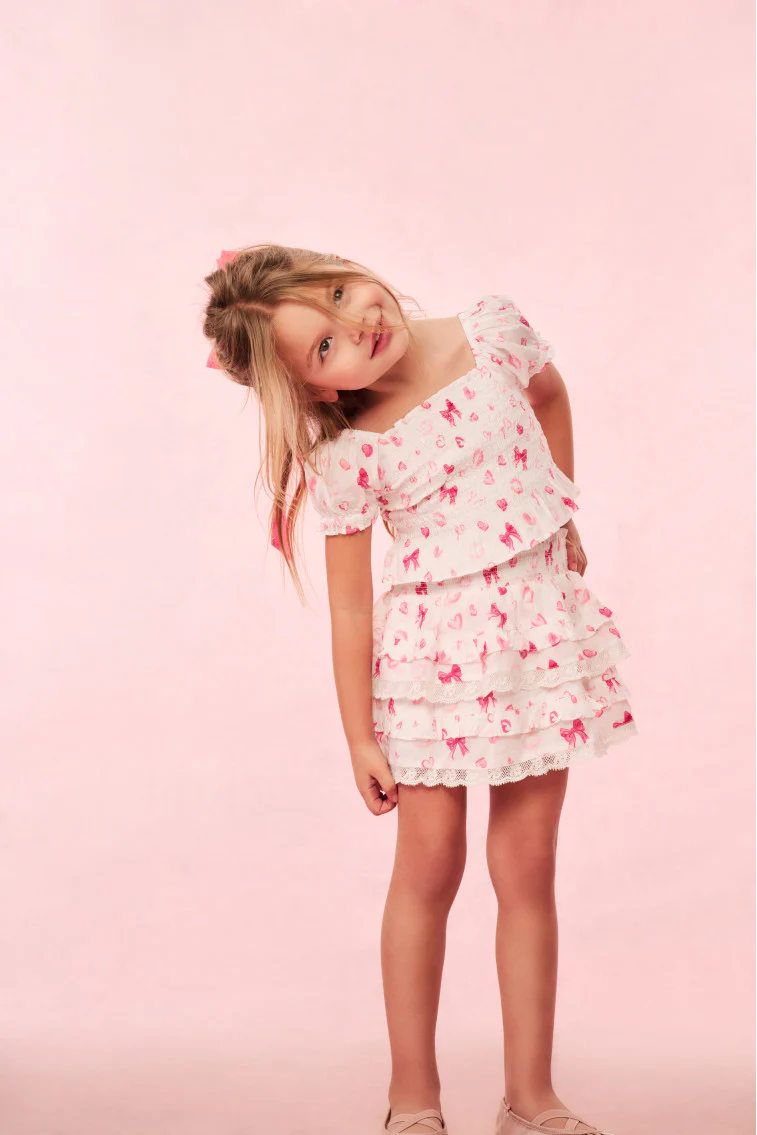 Girls Billie Bow & Kiss Print Ruffle Skirt