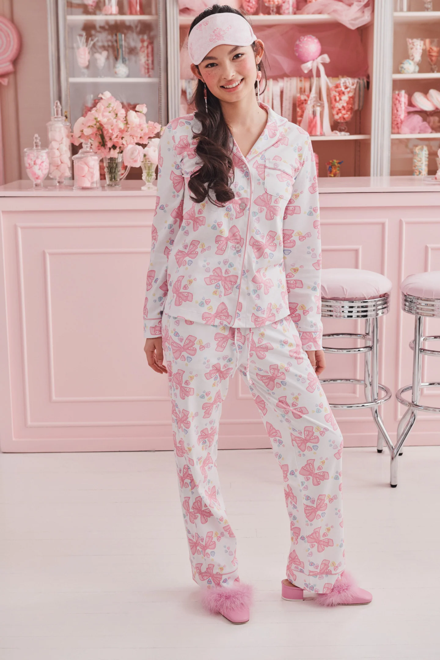 LoveShackFancy x Roller Rabbit Doily Beux Women's Long Sleeve Polo Pajama Set