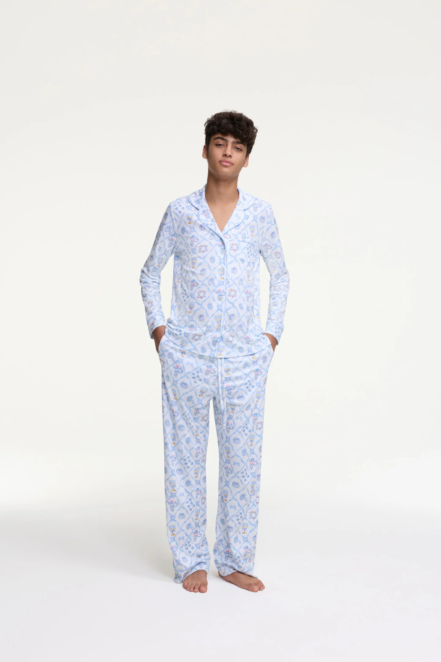 LoveShackFancy x Roller Rabbit Mens Starry Nights Lattice Long Sleeve Pajamas