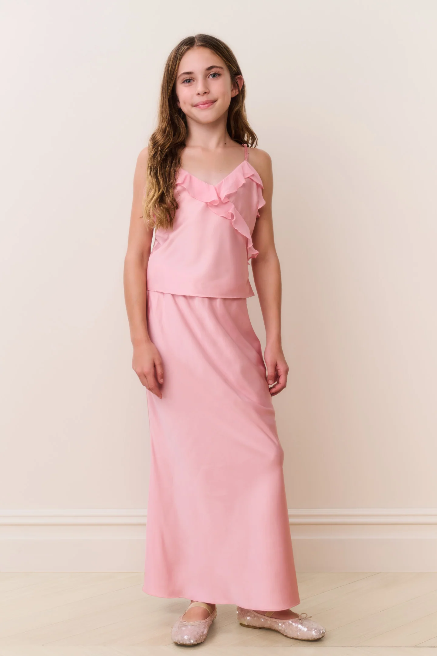 Tween Kalea Charmeuse Ruffle Top