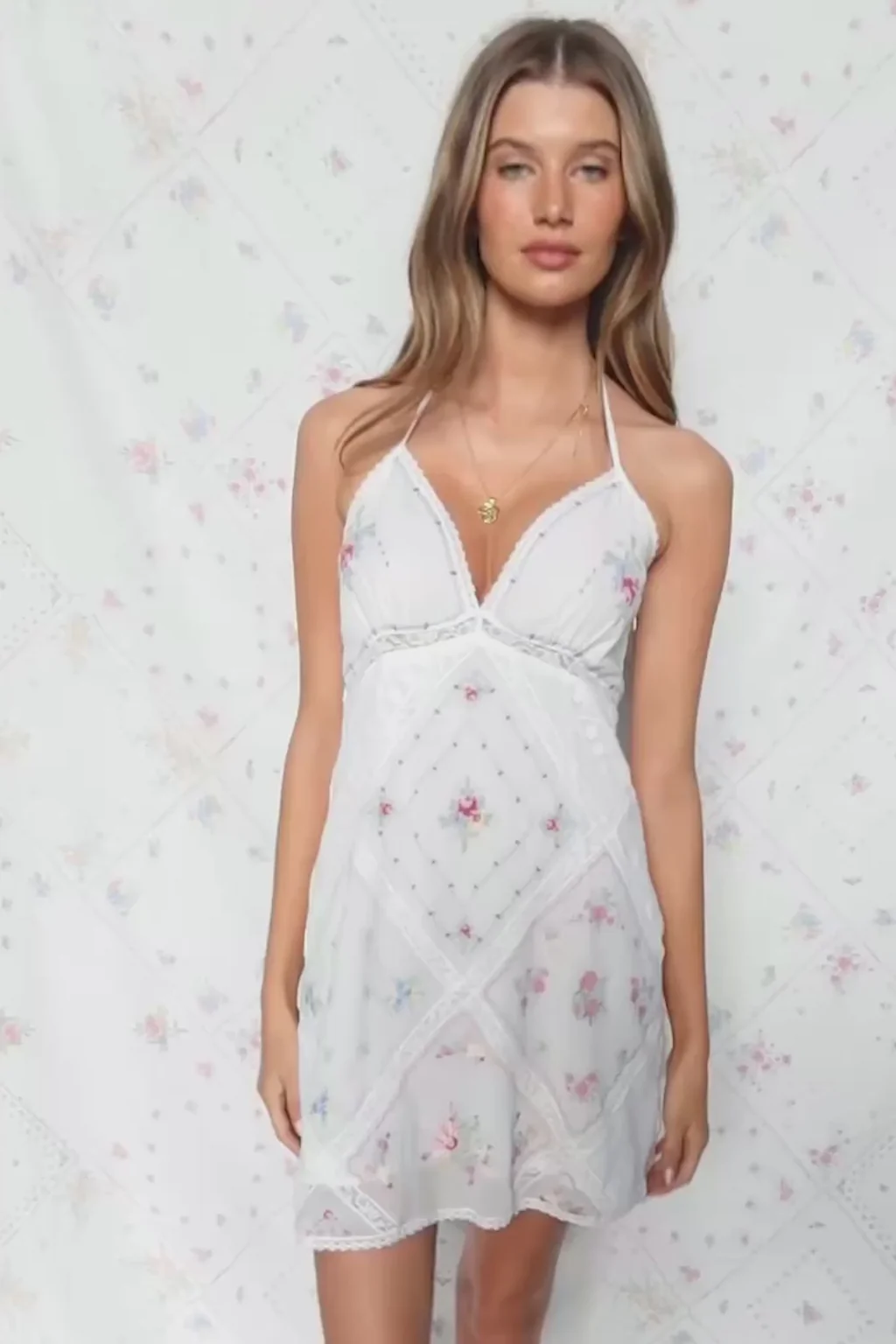 Elira Embroidered Patchwork Mini Dress