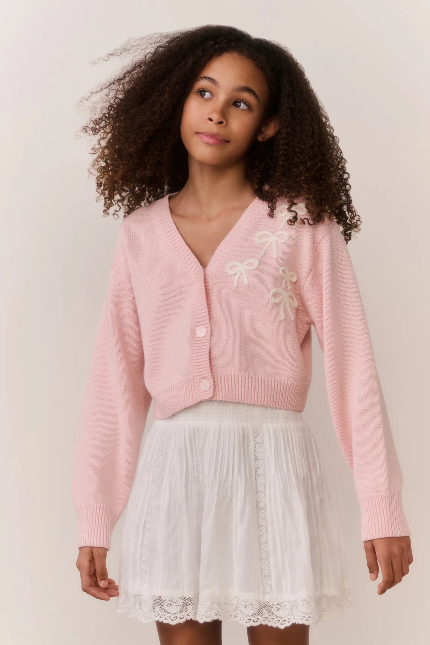 Tween Jayne Bow Embroidered Cardigan