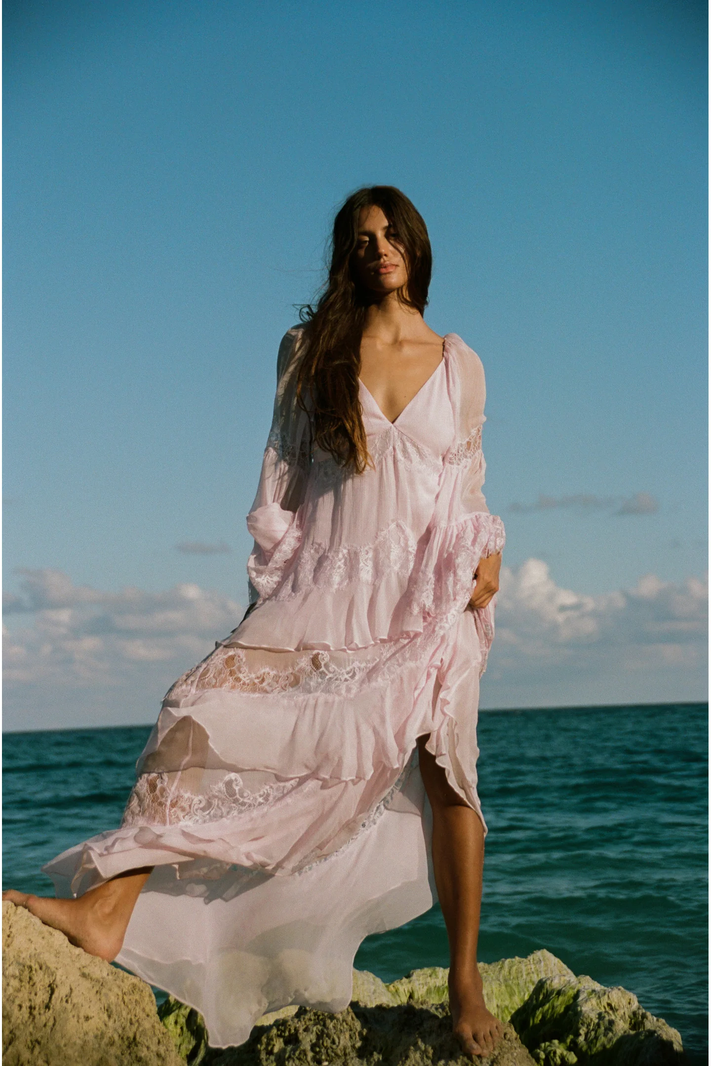 Devina Silk Chiffon Lace Maxi Dress