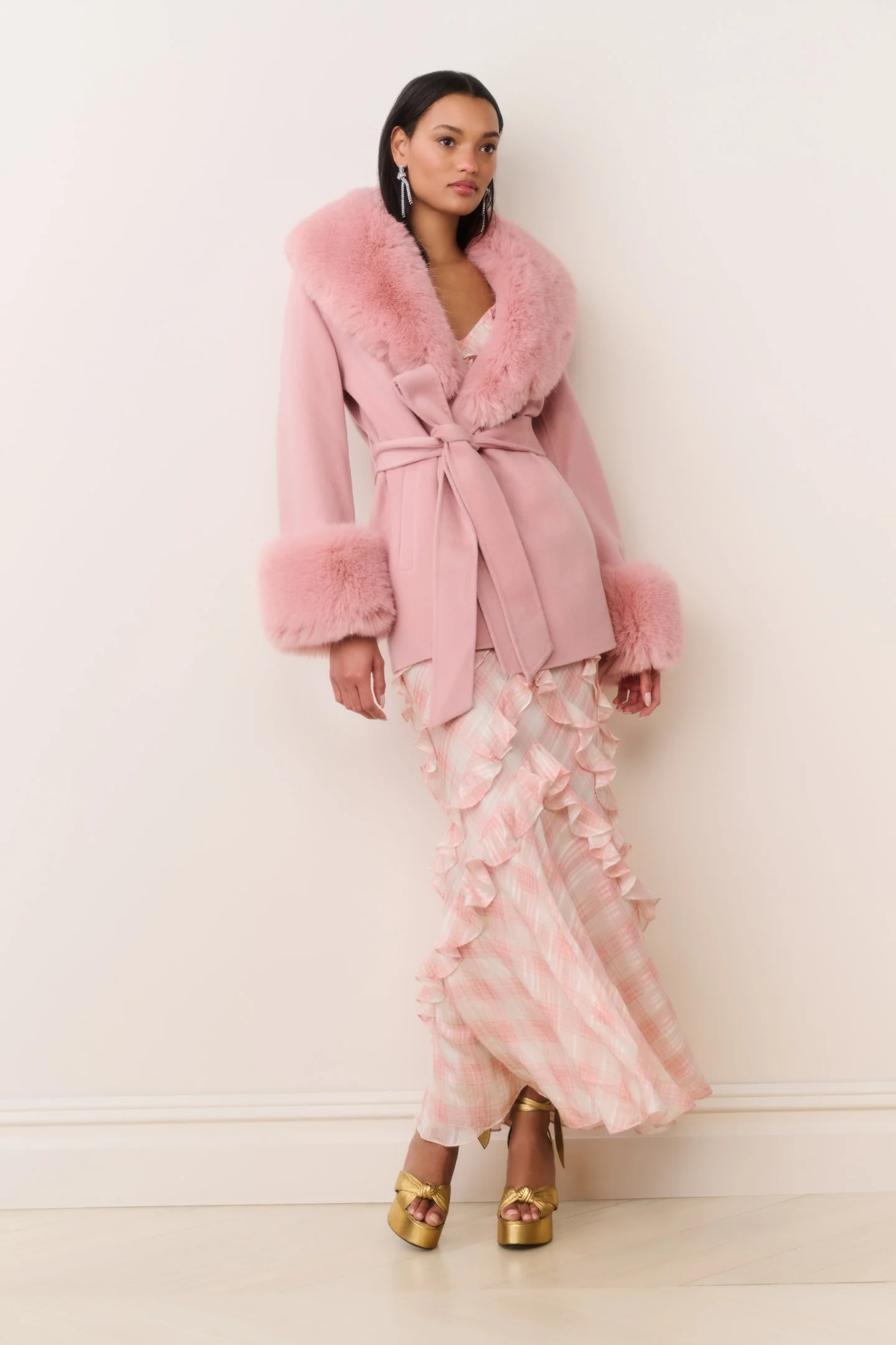 Rosen Faux Fur Wool Wrap Coat