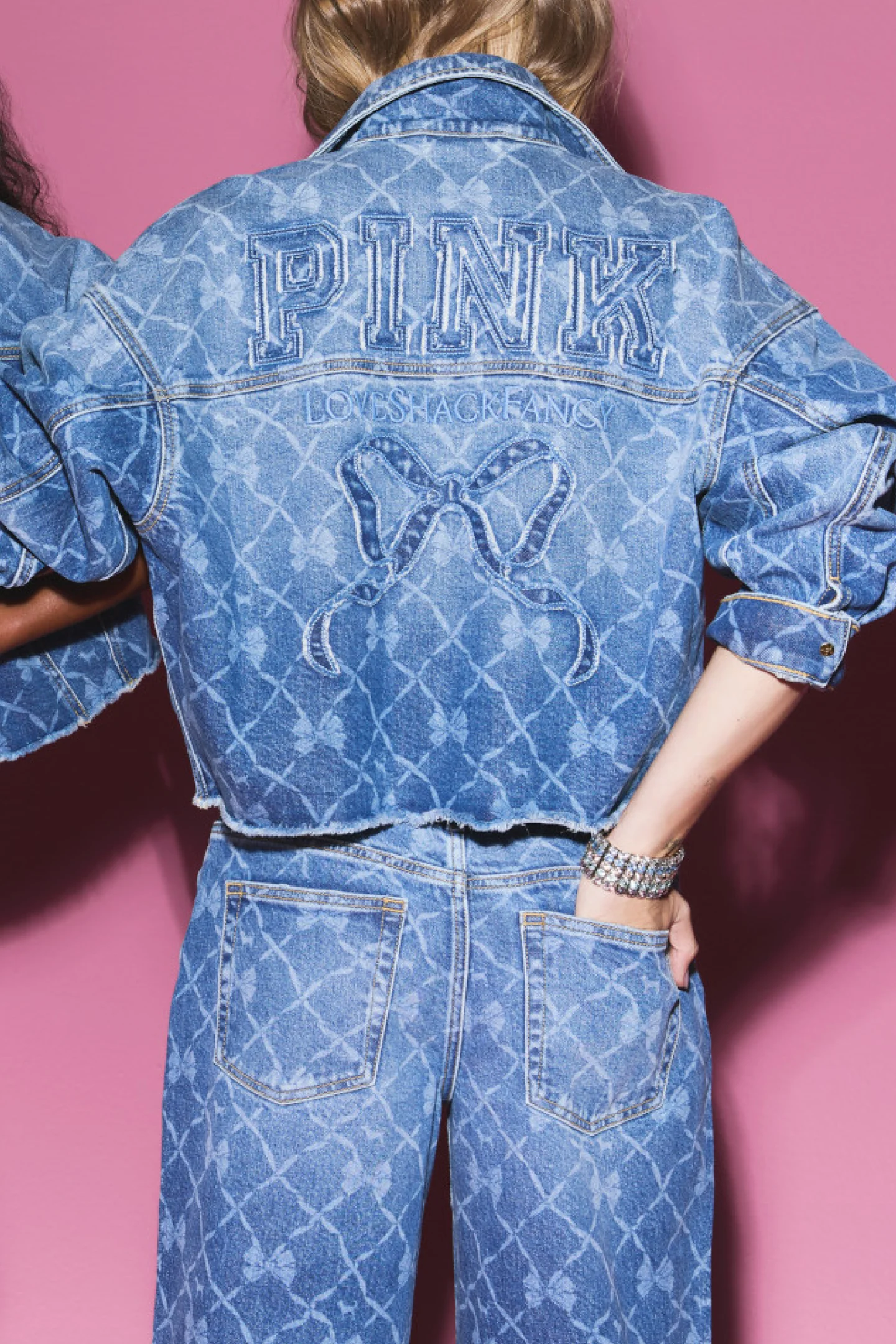 PINK x LoveShackFancy Cropped Denim Jacket