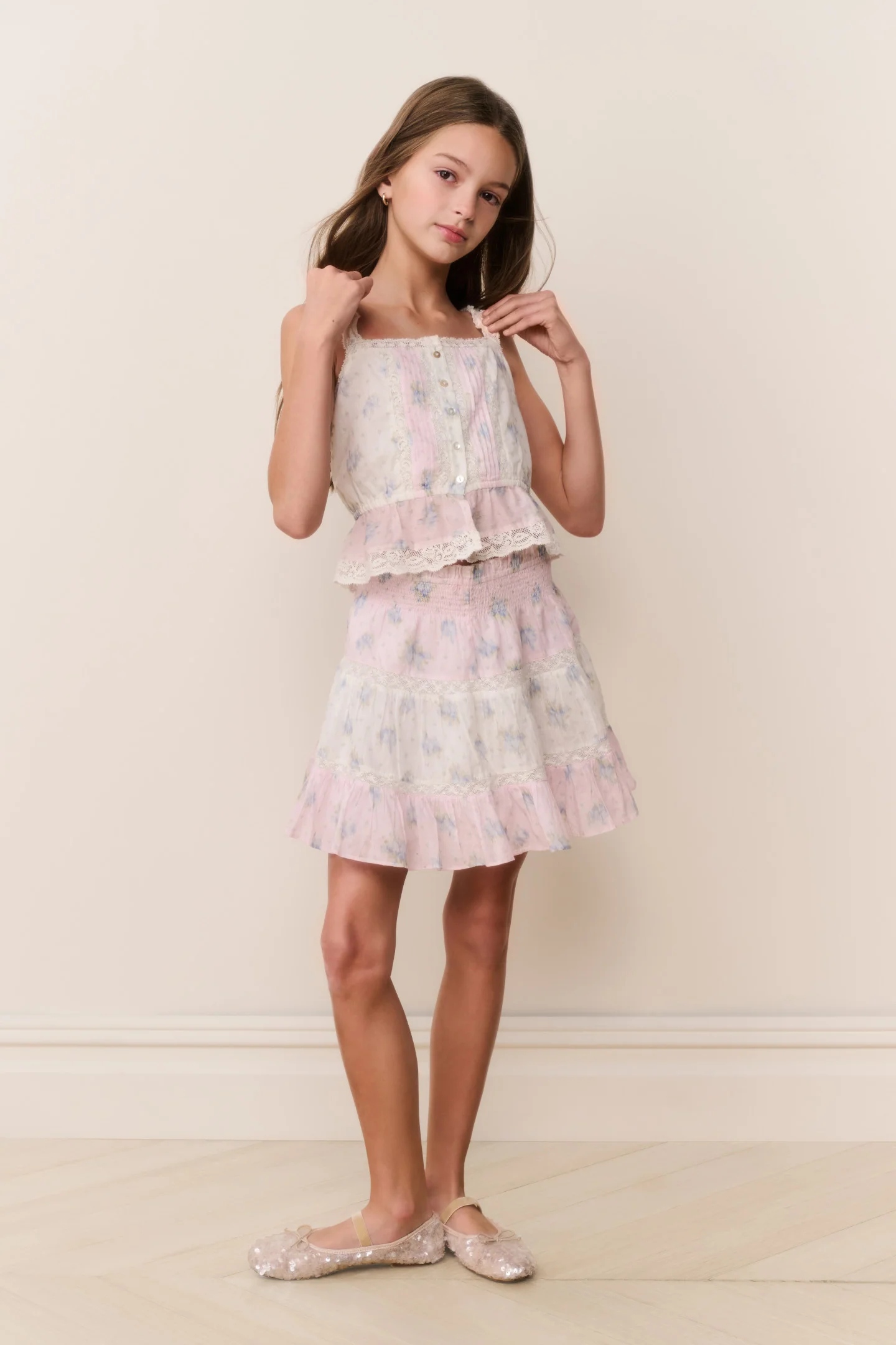 Tween Jessamine Mixed Print Top