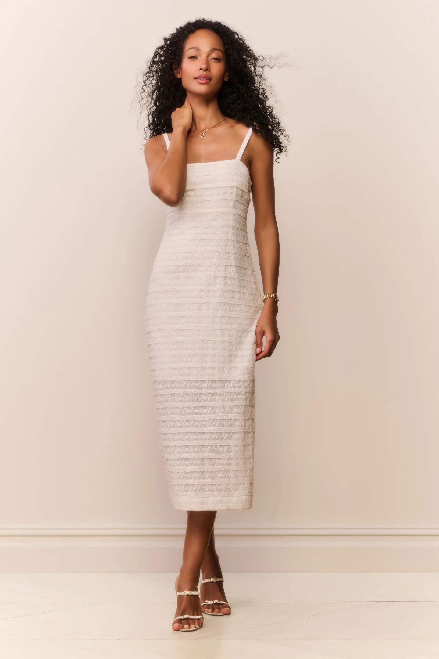 Verna Lace Stripe Midi Dress
