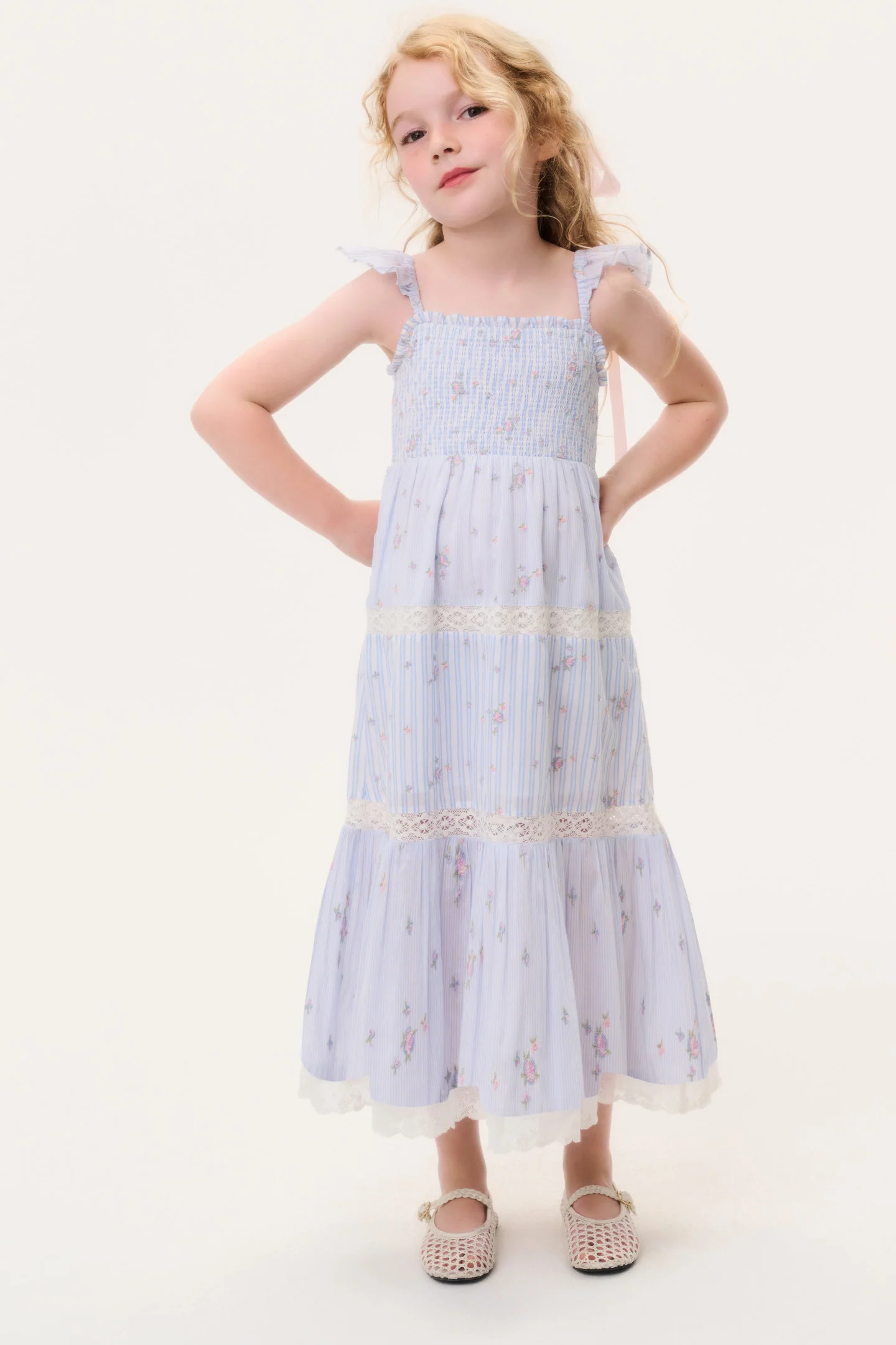 Little Girls Rhiannon Stripe Floral Dress