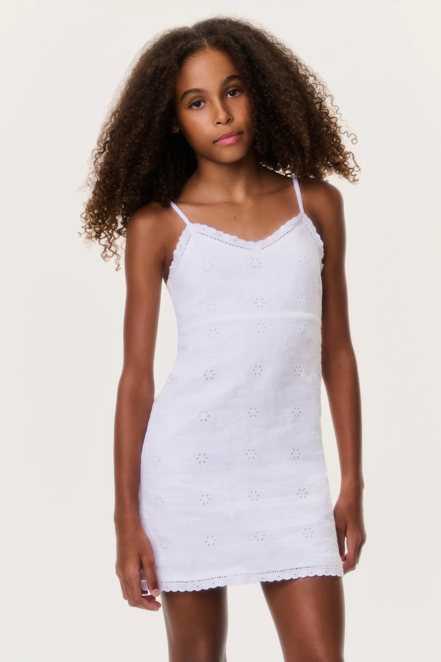 Tween Eyelet Linen Virelai Dress