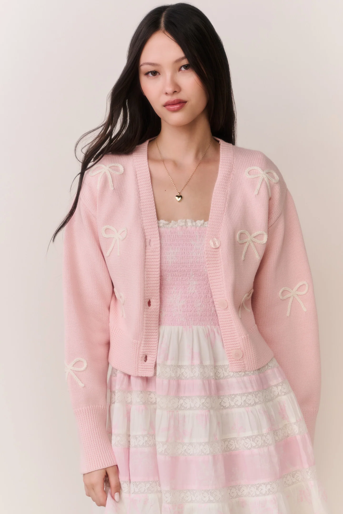 Francette Cotton Bow Embroidered Cardigan