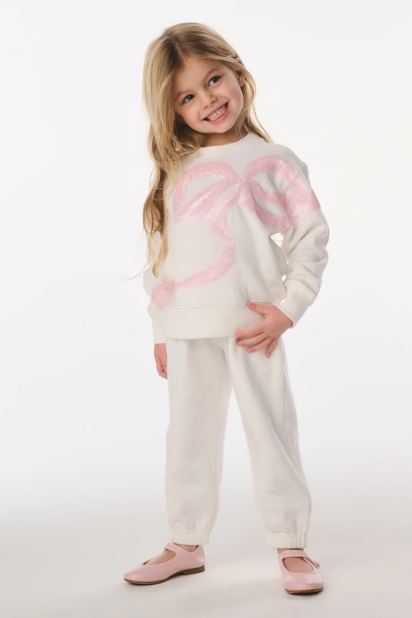 Little Girls Violin Sequin Bow Sweatpants