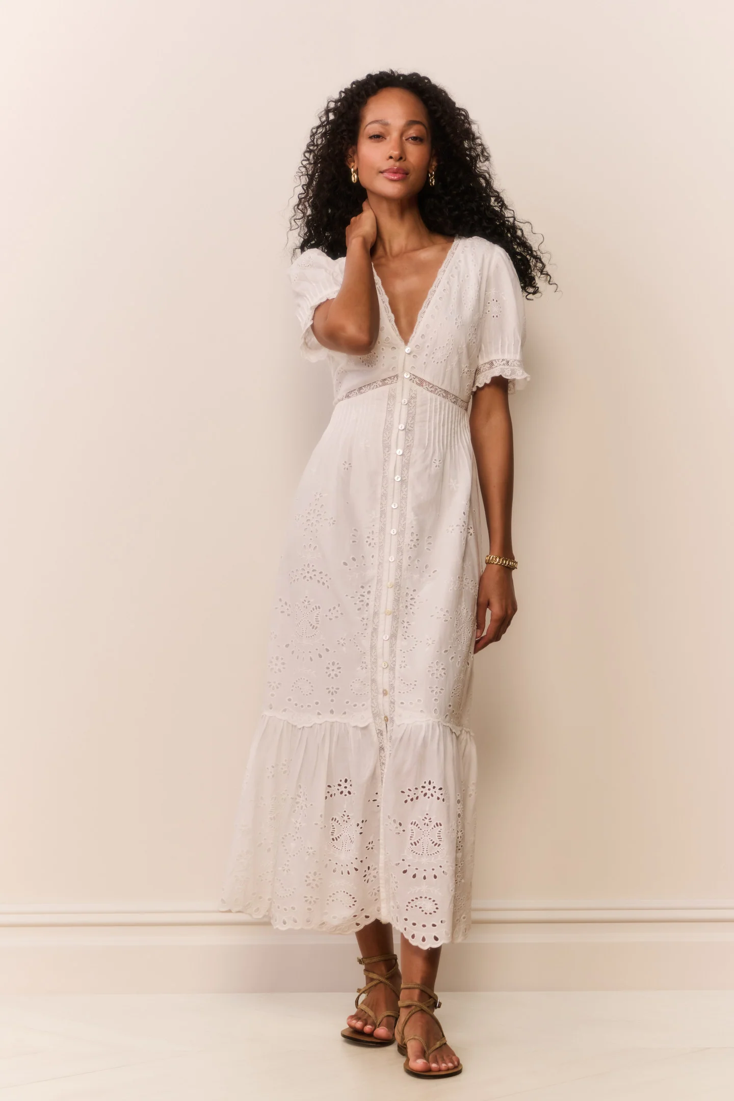 Tarragon Cotton Bandana Eyelet Midi Dress
