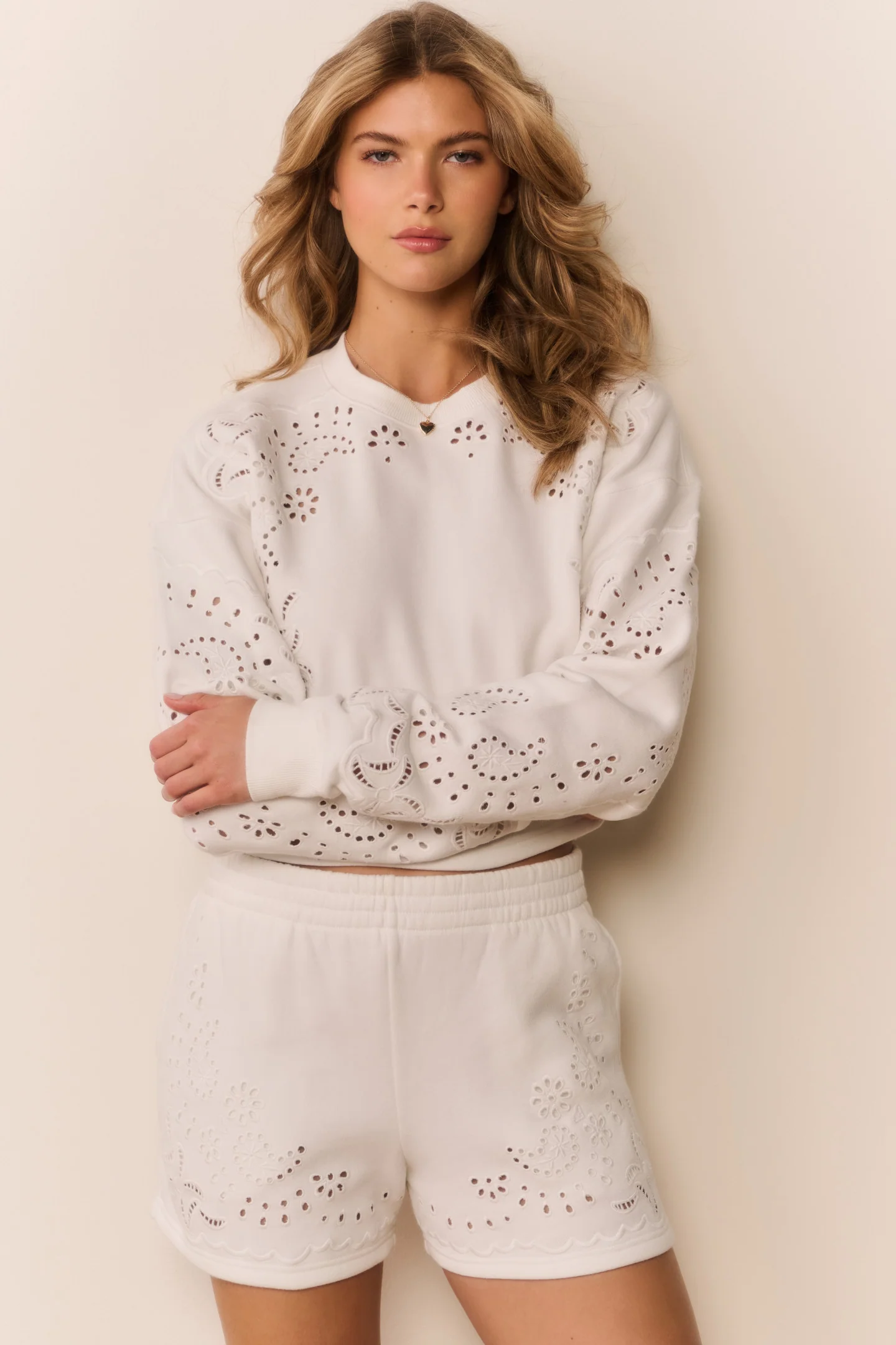 Abrah Bandana Eyelet Fleece Shorts