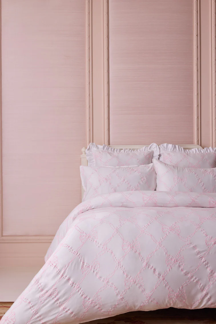 Garden Bow Embroidered Bow Duvet Cover + Sham Set