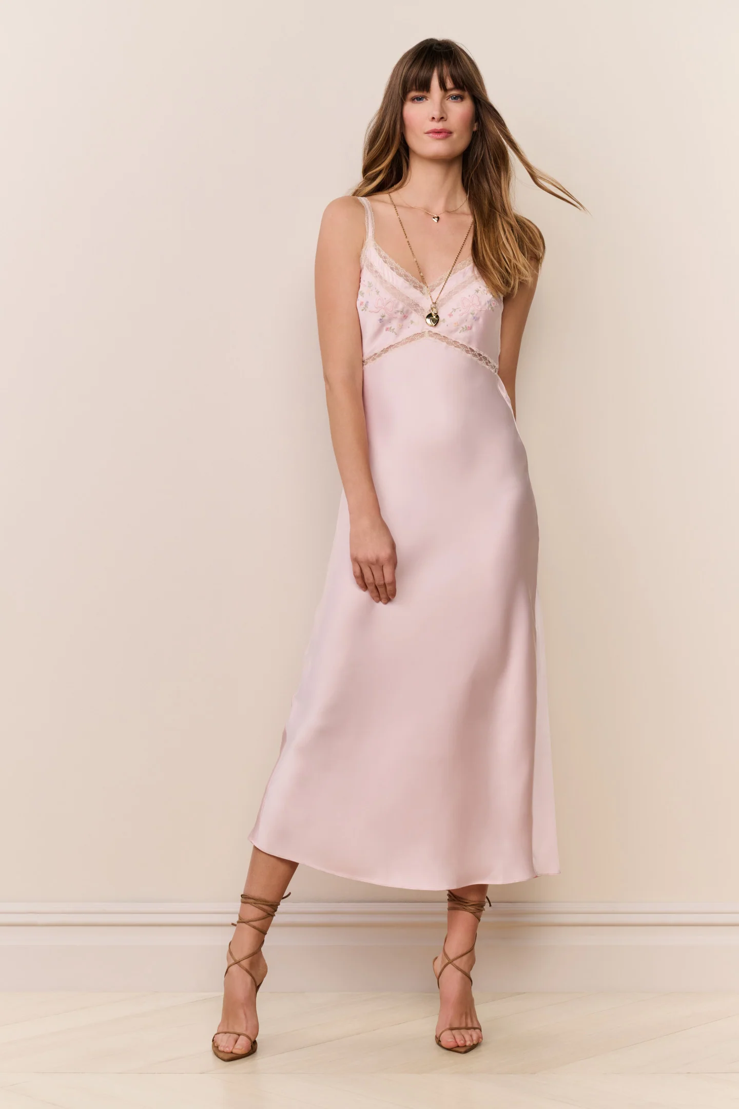 Annabeth Embroidered Satin Midi Dress