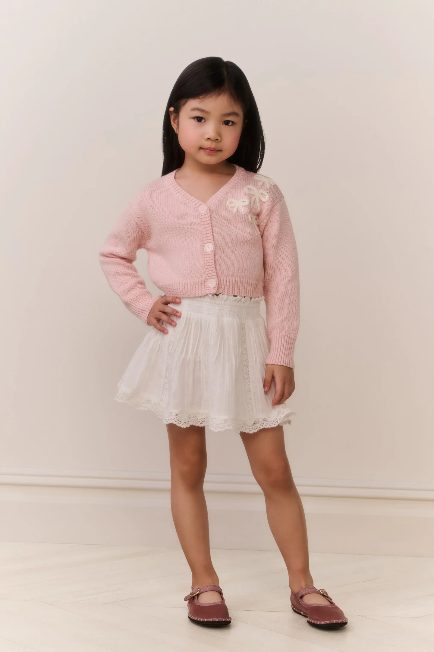 Little Girls Jayne Bow Embroidered Cardigan