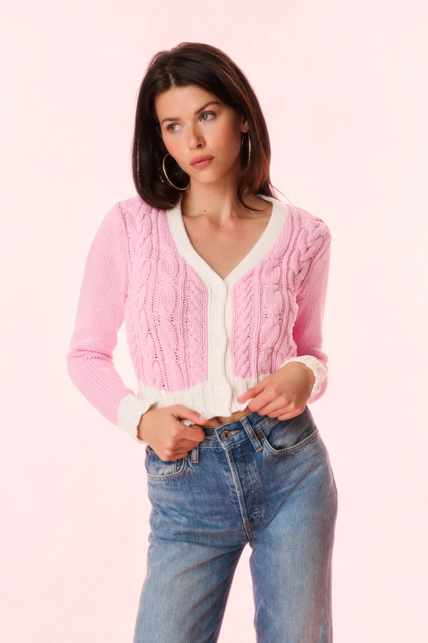 Hyacinth Cropped Cable Knit Cardigan Hyacinth Cropped Cable Knit Cardigan