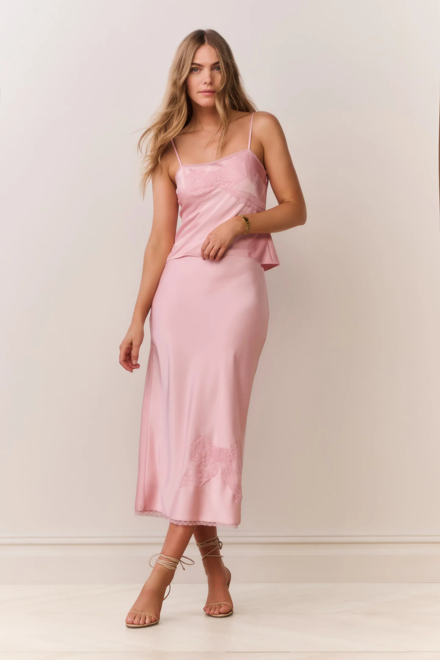 Vallis Lace Bow Satin Midi Skirt