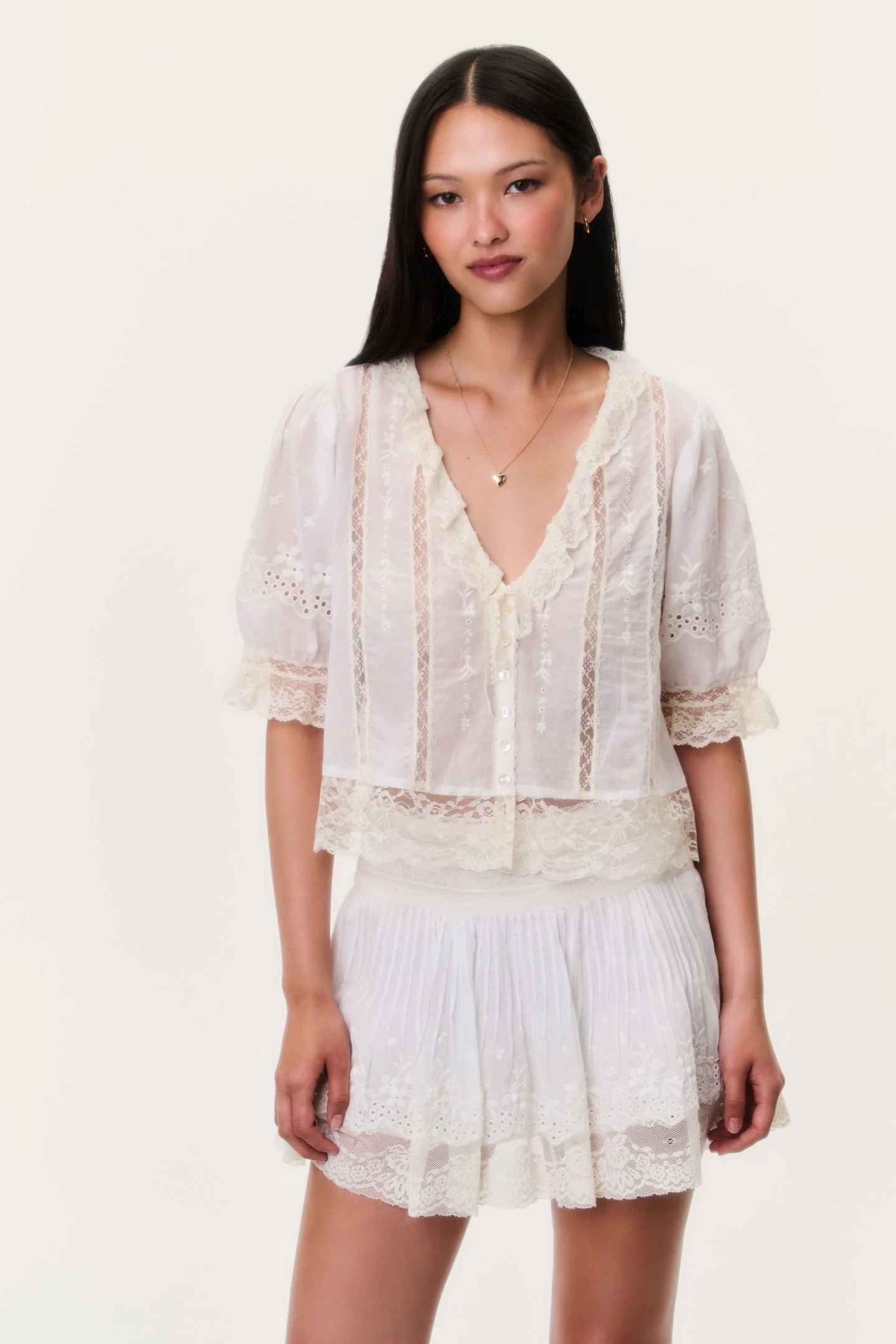 Levant Cotton Lace-Trimmed Mini Skirt