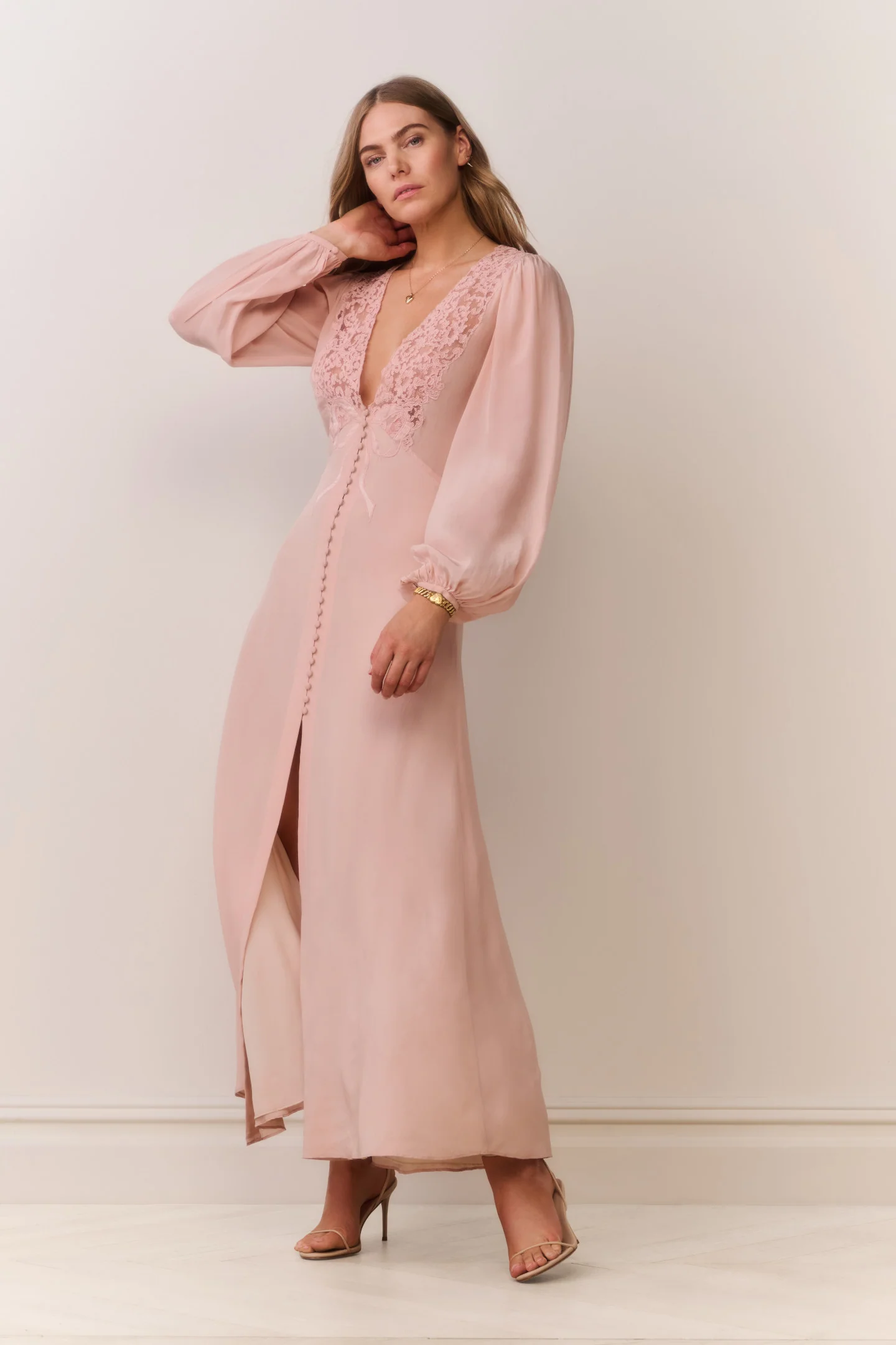 Lina Silk Lace-Trimmed Maxi Dress