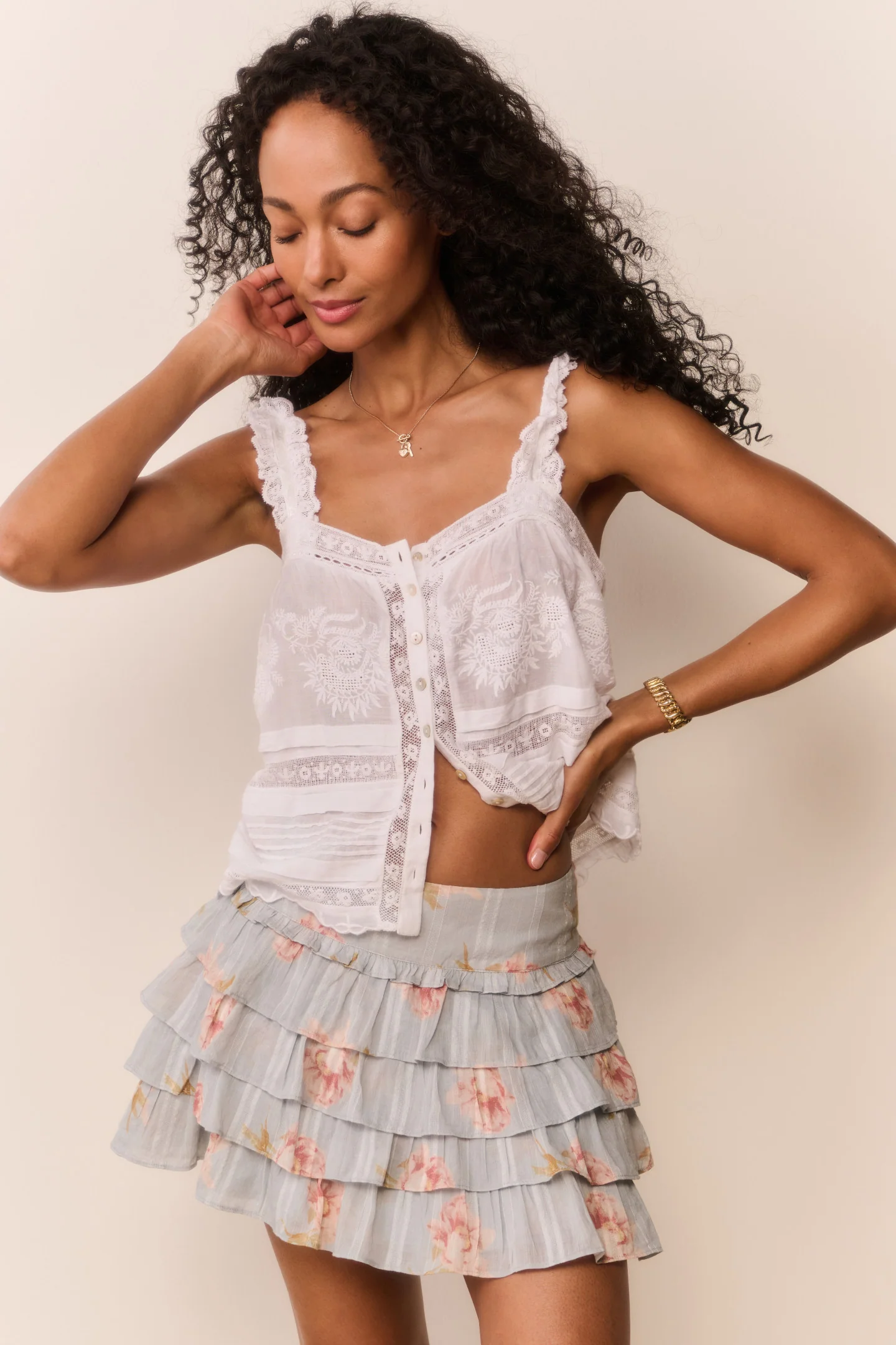 Moralina Cotton Peony Print Mini Skirt