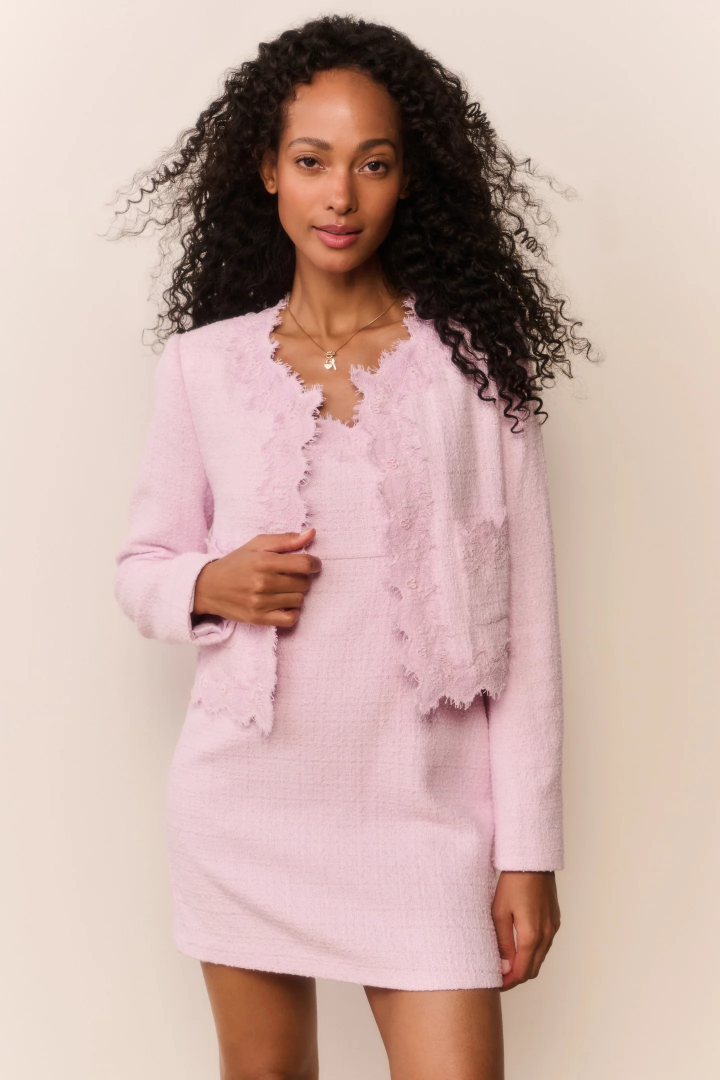 Erina Lace-Trimmed Tweed Jacket