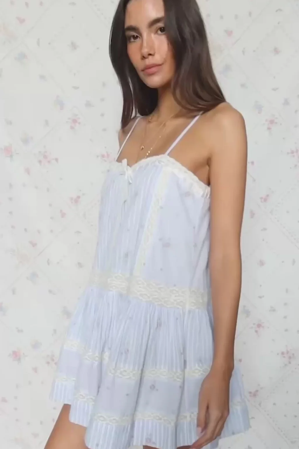 Vionett Cotton Floral Stripe Mini Dress