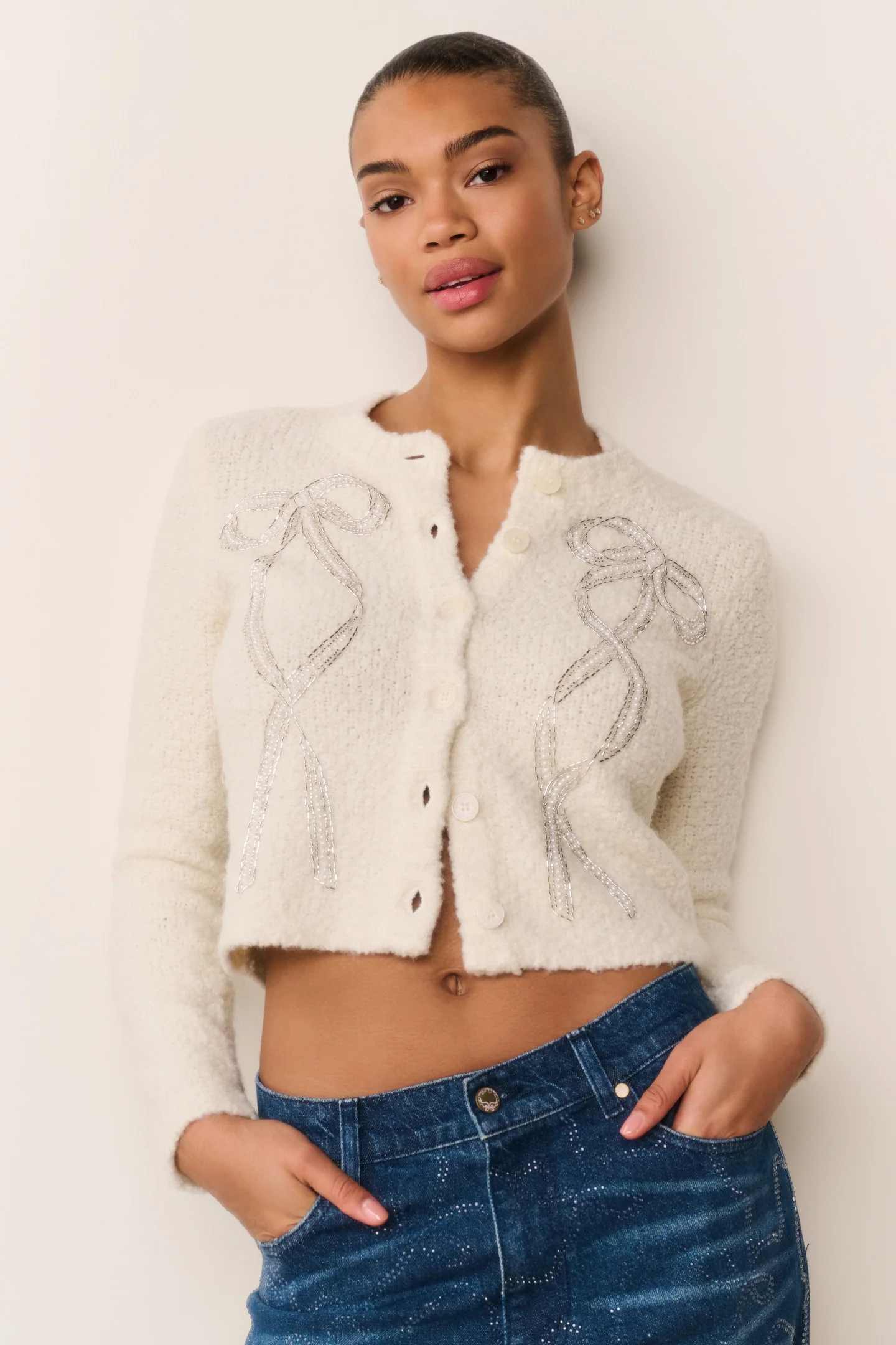 Leocadia Wool-Blend Embellished Cardigan Leocadia Wool-Blend Embellished Cardigan