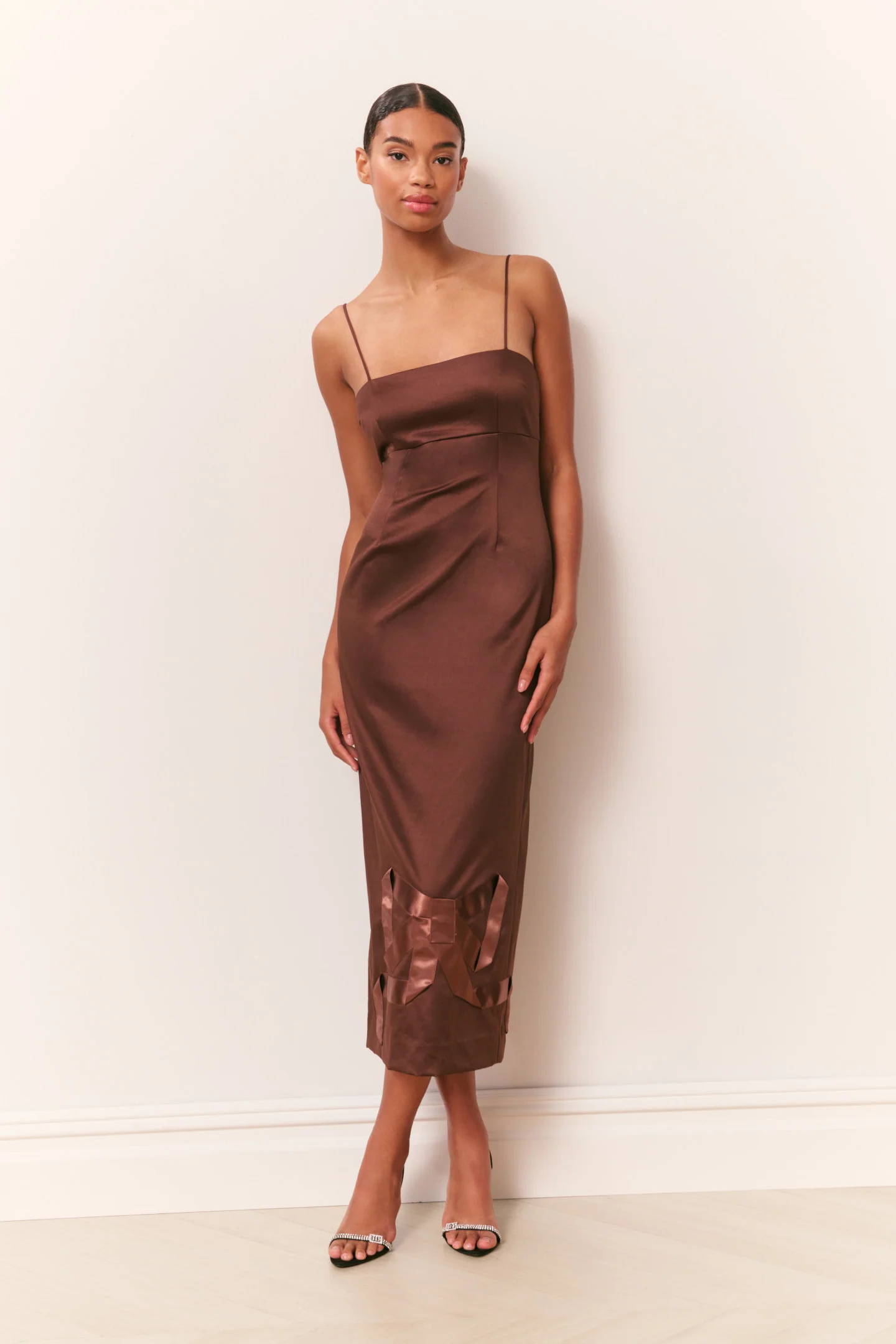 Calise Satin Bow Detail Midi Dress