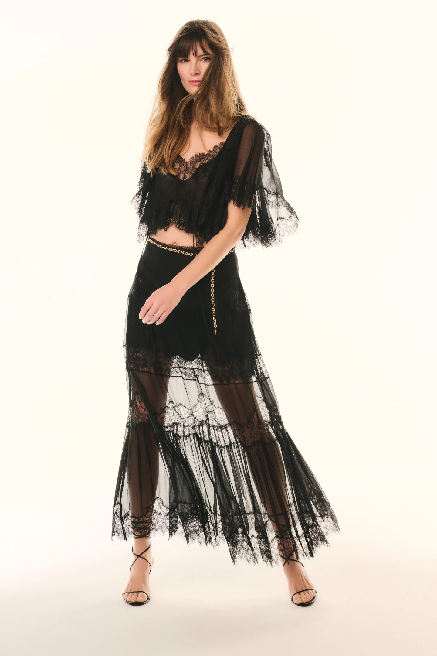 Aureline Silk Lace Pleated Maxi Skirt