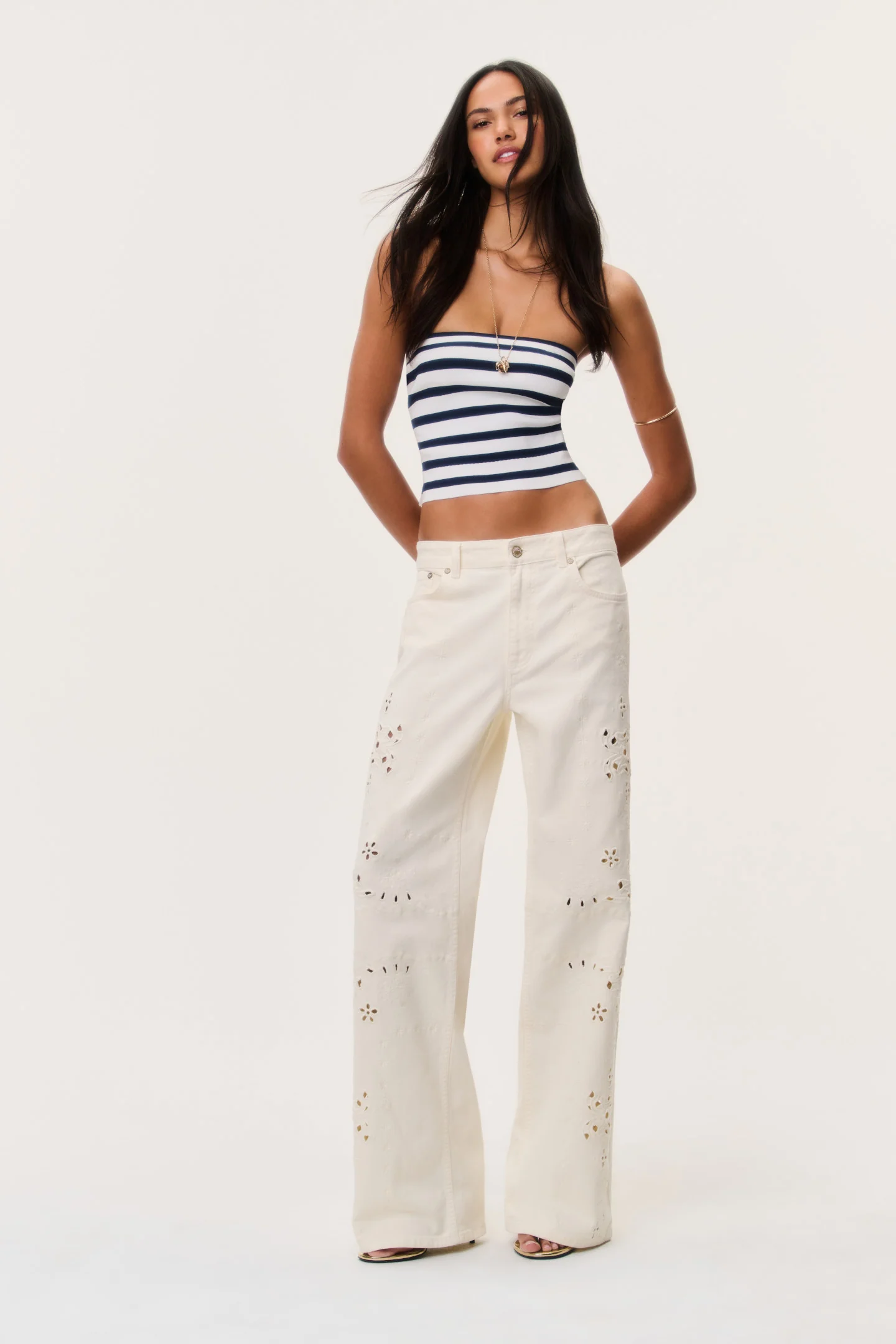 Dellah Floral Eyelet Jeans