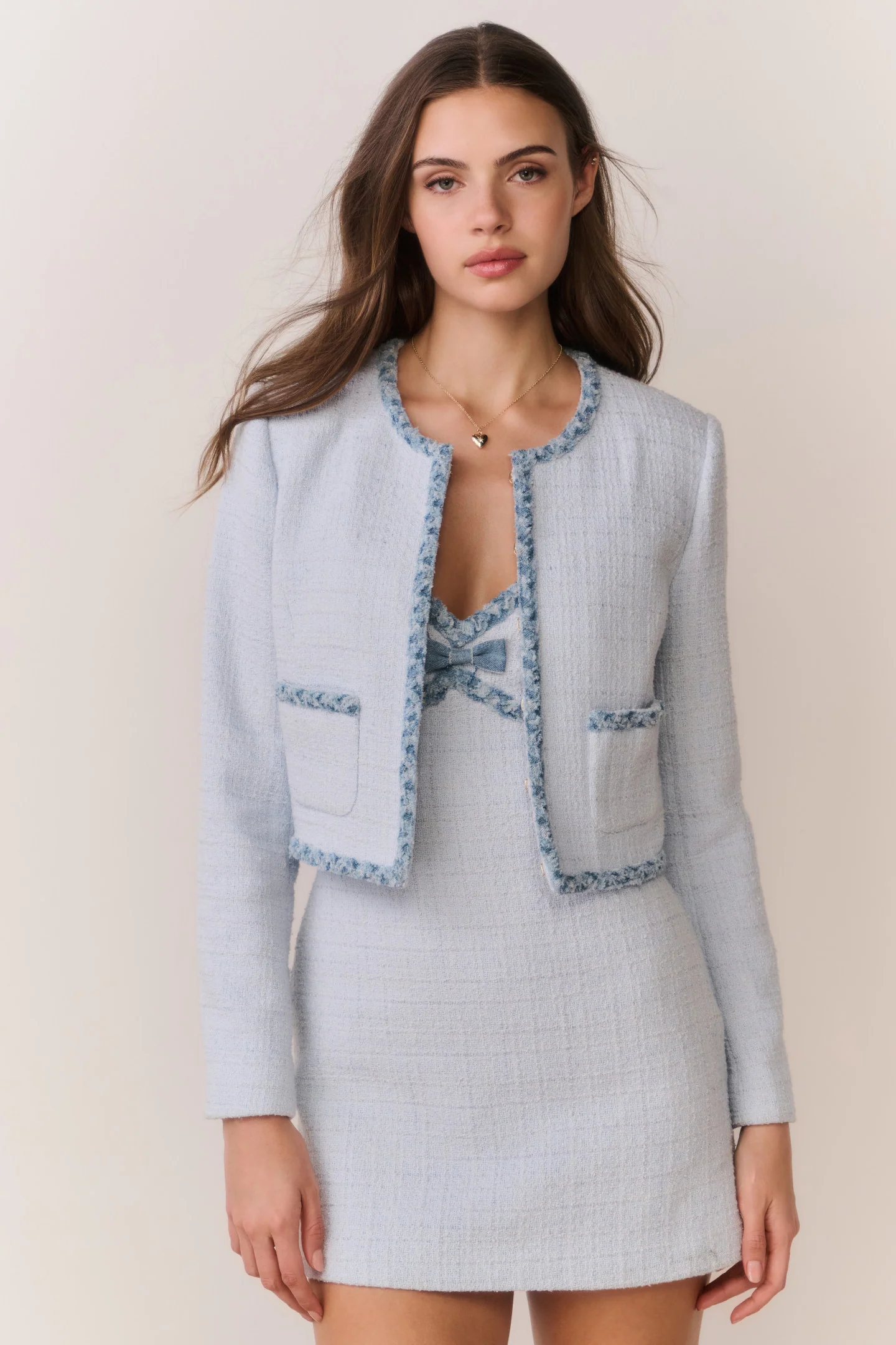 Azula Denim-Trimmed Tweed Jacket