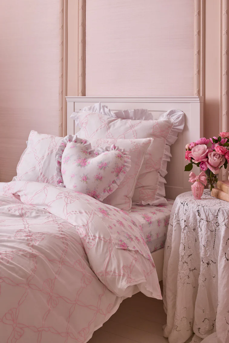 Garden Bow Embroidered Bow Duvet Cover + Sham Set