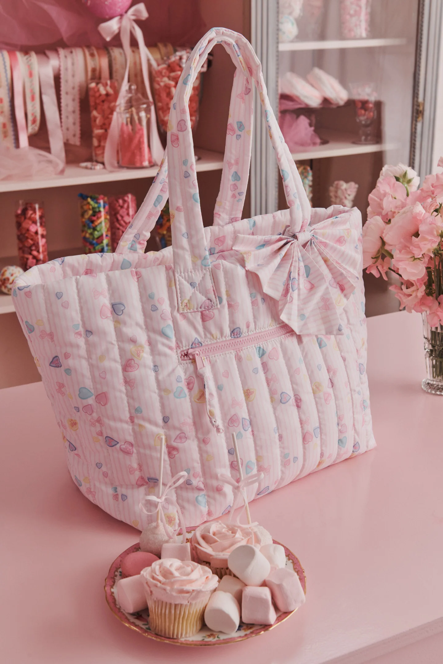 LoveShackFancy x Roller Rabbit Heart Stripe Bow Tote Bag LoveShackFancy x Roller Rabbit Heart Stripe Bow Tote Bag