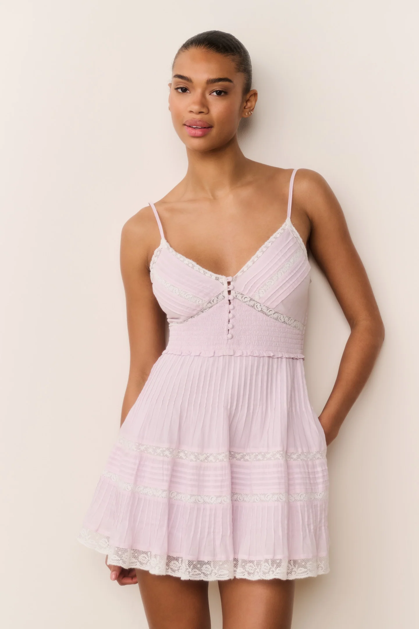 Krista Lace-Trimmed Cotton Mini Dress