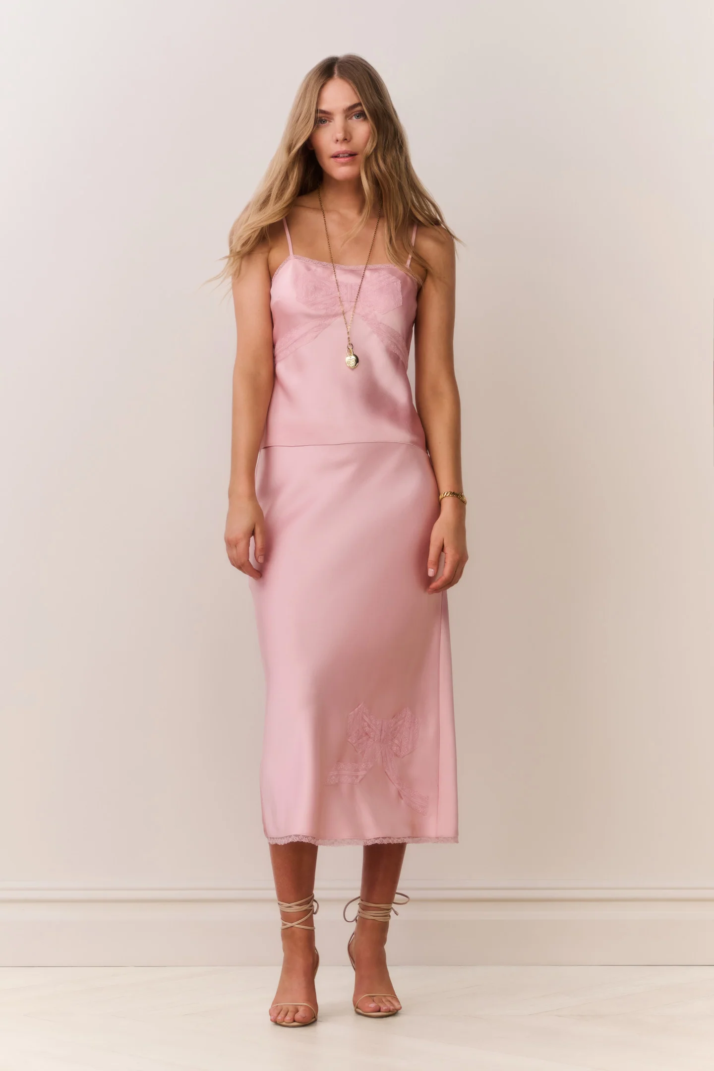 Vallis Lace Bow Satin Midi Skirt