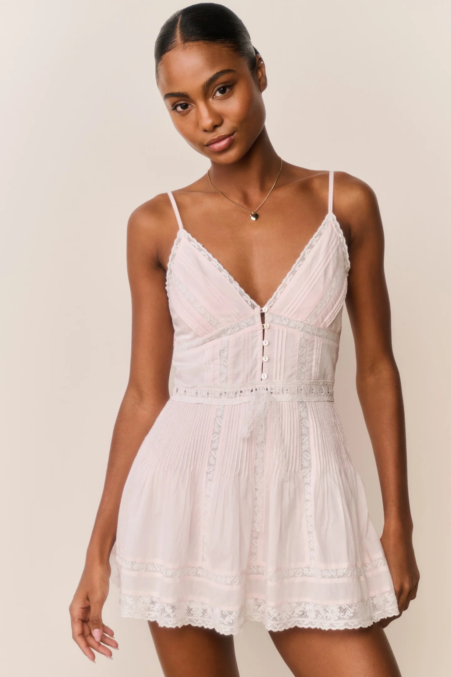 Zirelle Pink Cotton Lace-Trimmed Mini Dress