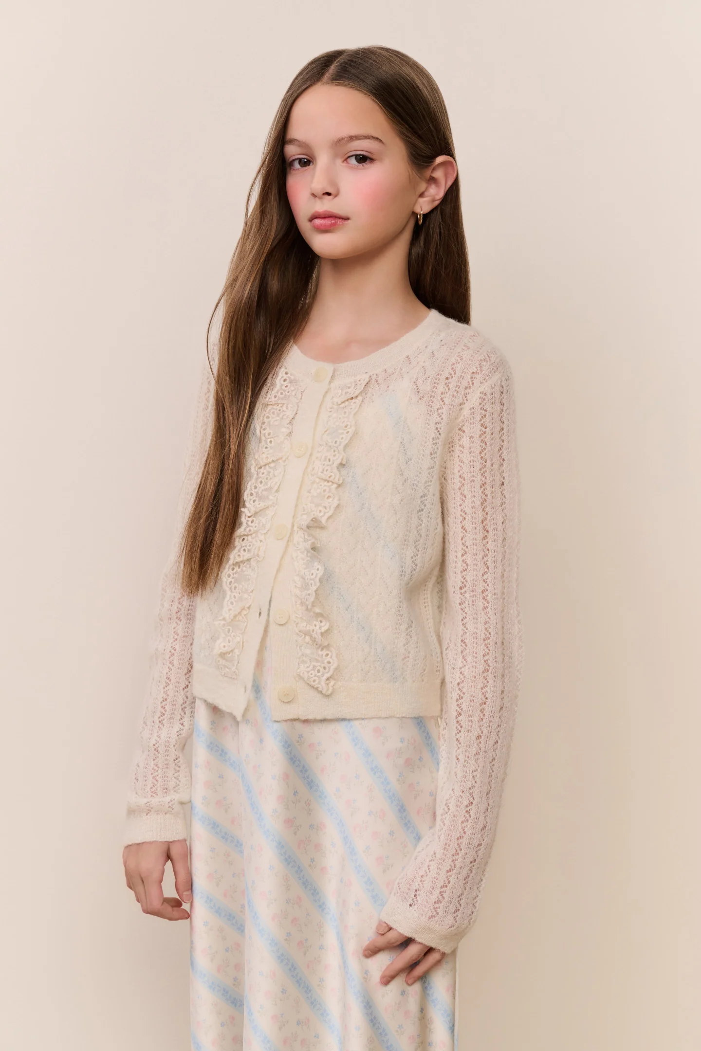 Tween Kena Alpaca-Wool Pointelle Cardigan