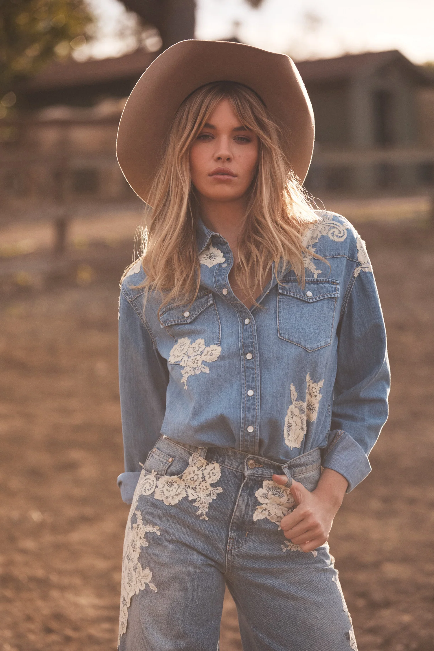 Kelith Lace Appliqué Chambray Shirt
