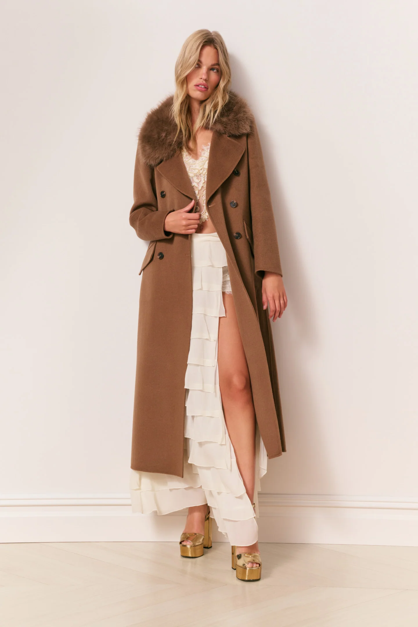 Char Faux Fur Collar Wool Coat