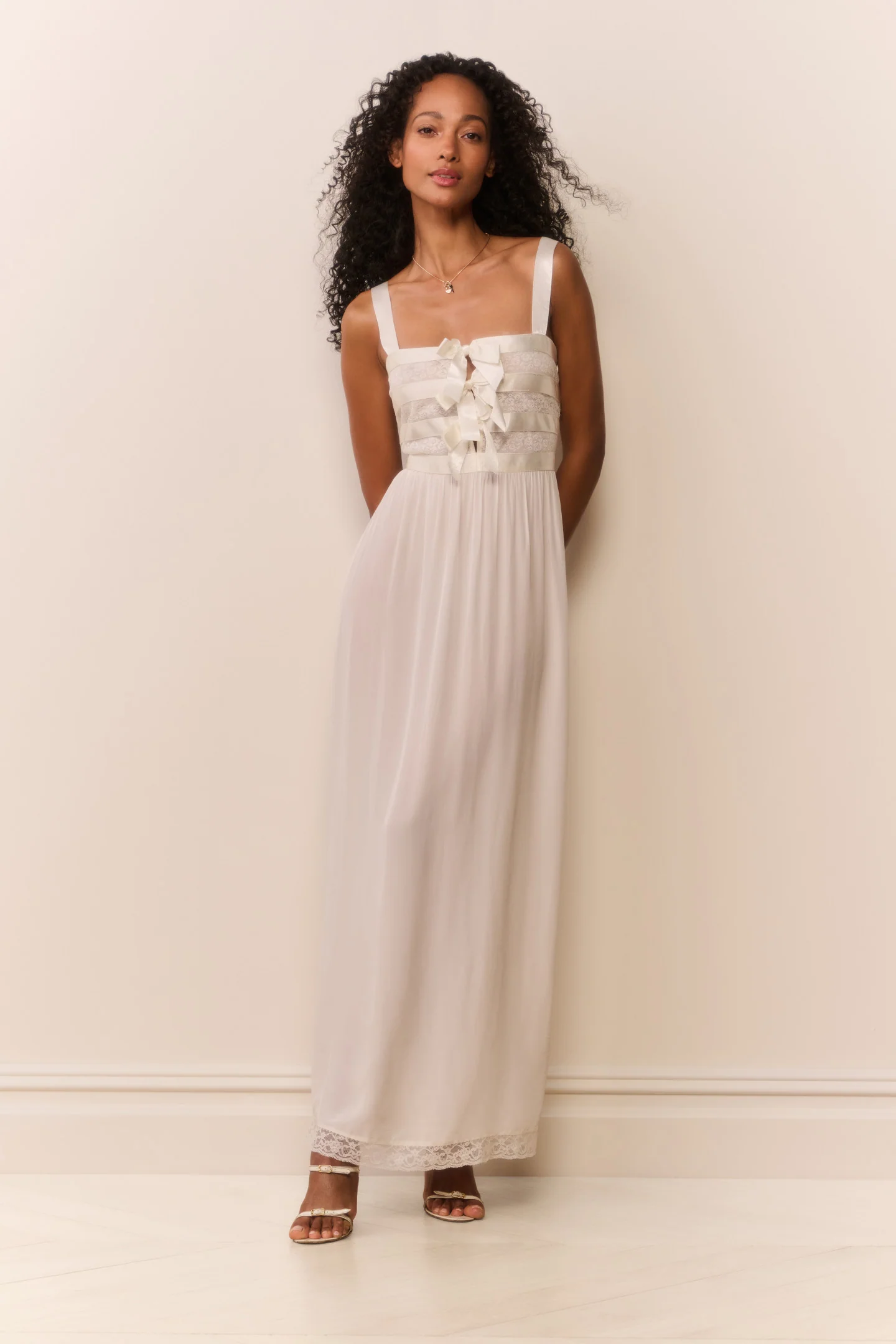 Lovelace Banded Bow Sheer Maxi Dress
