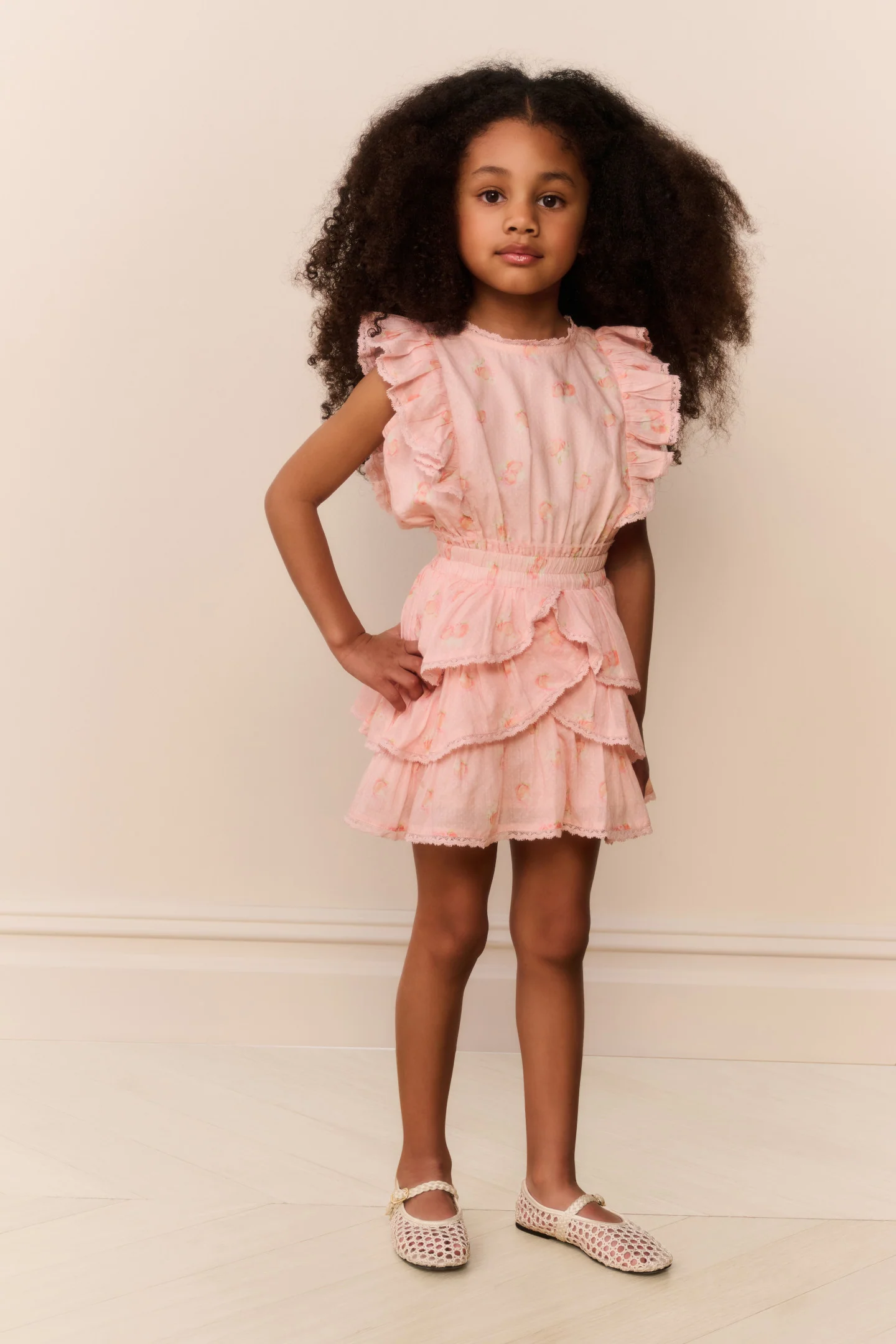 Little Girls Peach Pom Pom Decker Dress