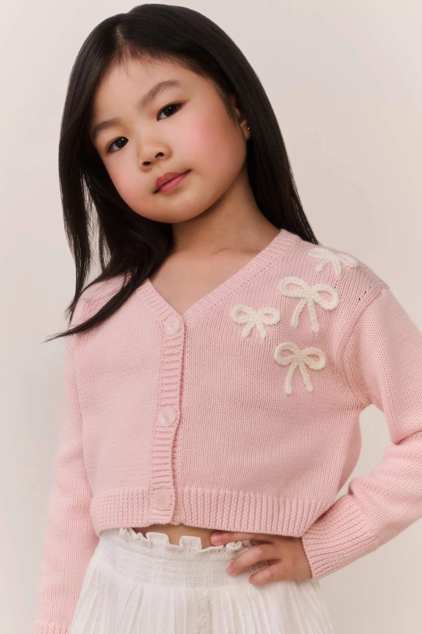 Little Girls Jayne Bow Embroidered Cardigan