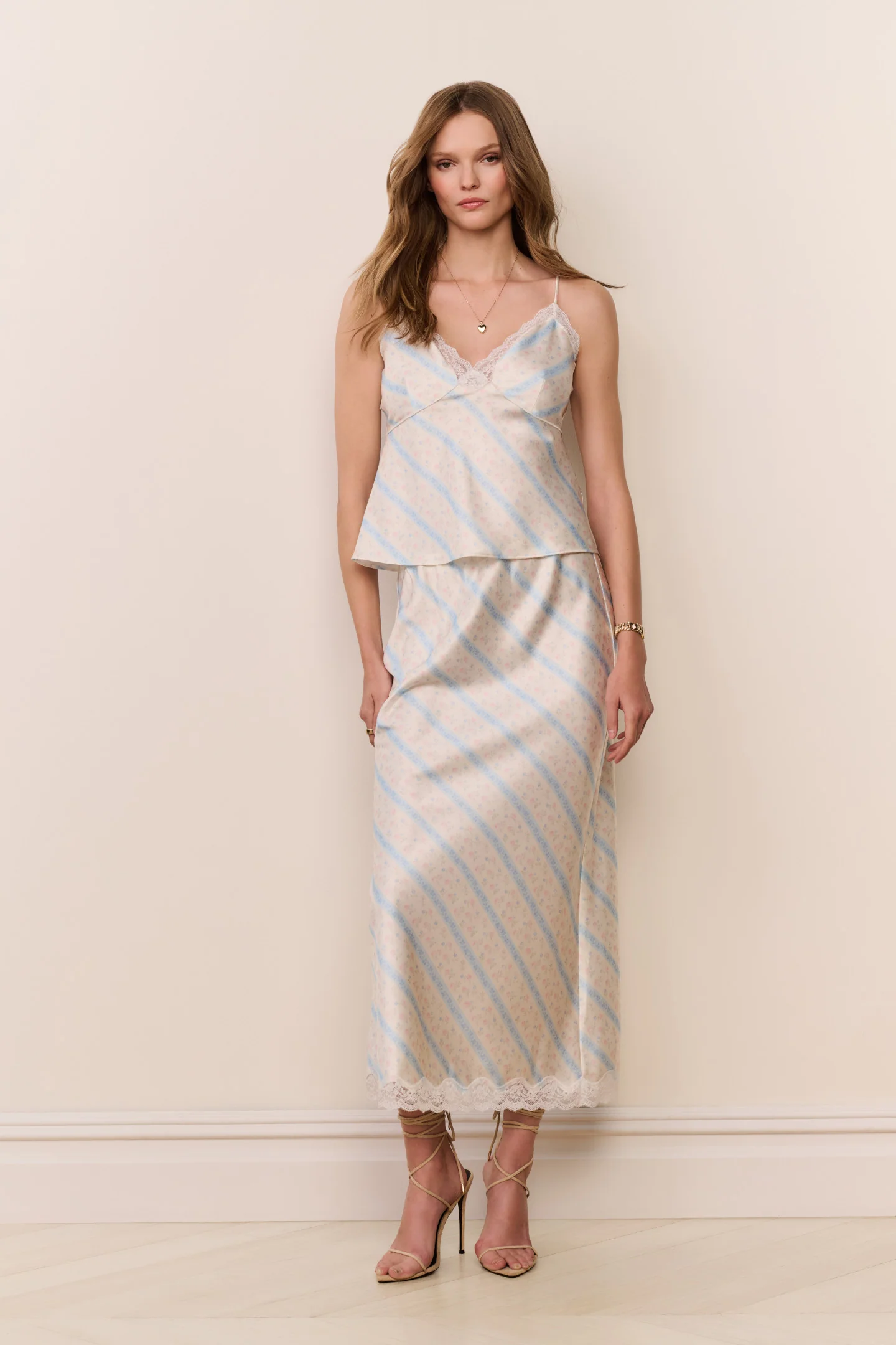 Kalo Floral Stripe Midi Skirt